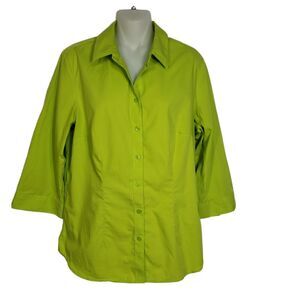 Coldwater Creek Womens Top Medium 10-12 Lime Green 3/4 Sleeve Button Up Collared